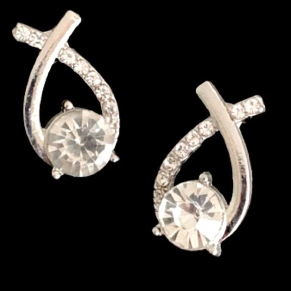 Mermaid Fishtail Earrings, Cubic Zirconia Mermaidcore Criss Cross Silver Tone - Picture 11 of 11